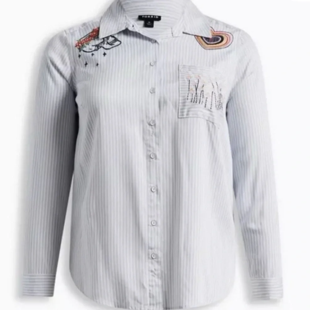 Torrid Blue Striped Embroidered Button Down Shirt - Picture 4 of 9
